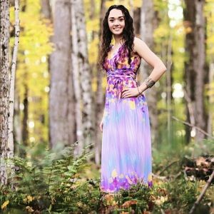 Aidan Mattox Formal Purple Floral Chiffon Gown